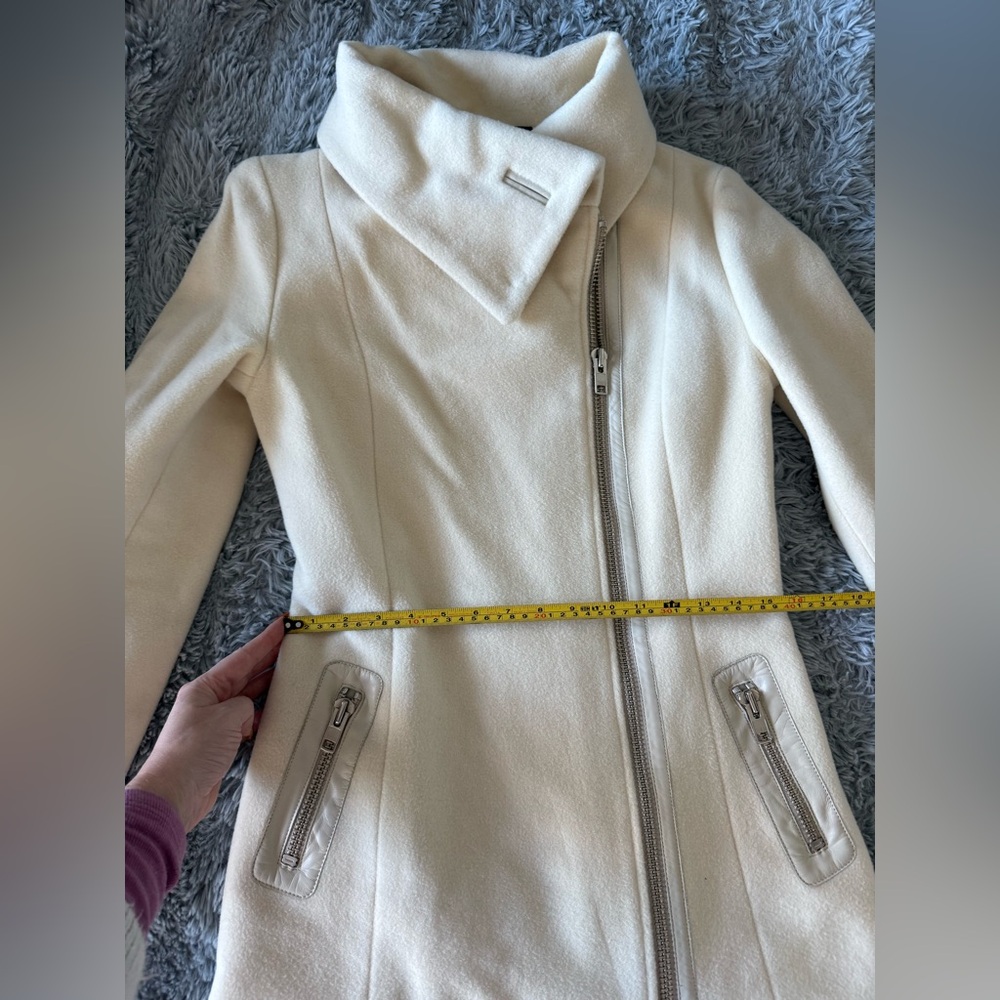 Mackage Nori Cream Wool Cashmere Long Coat with Leather Belt
